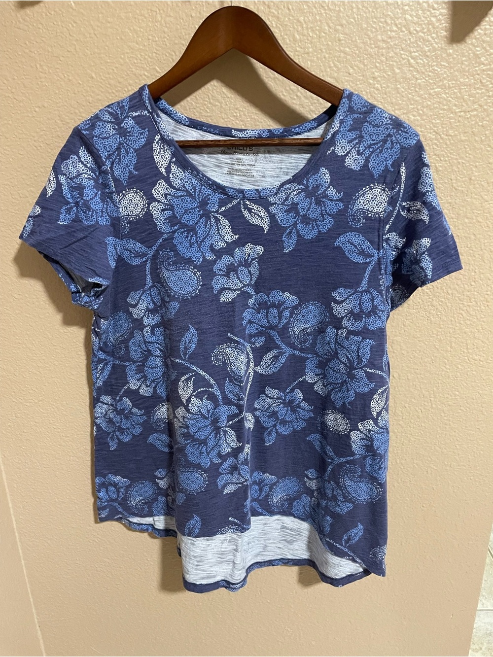 Chico's Navy Blue Floral Short-Sleeve Tee